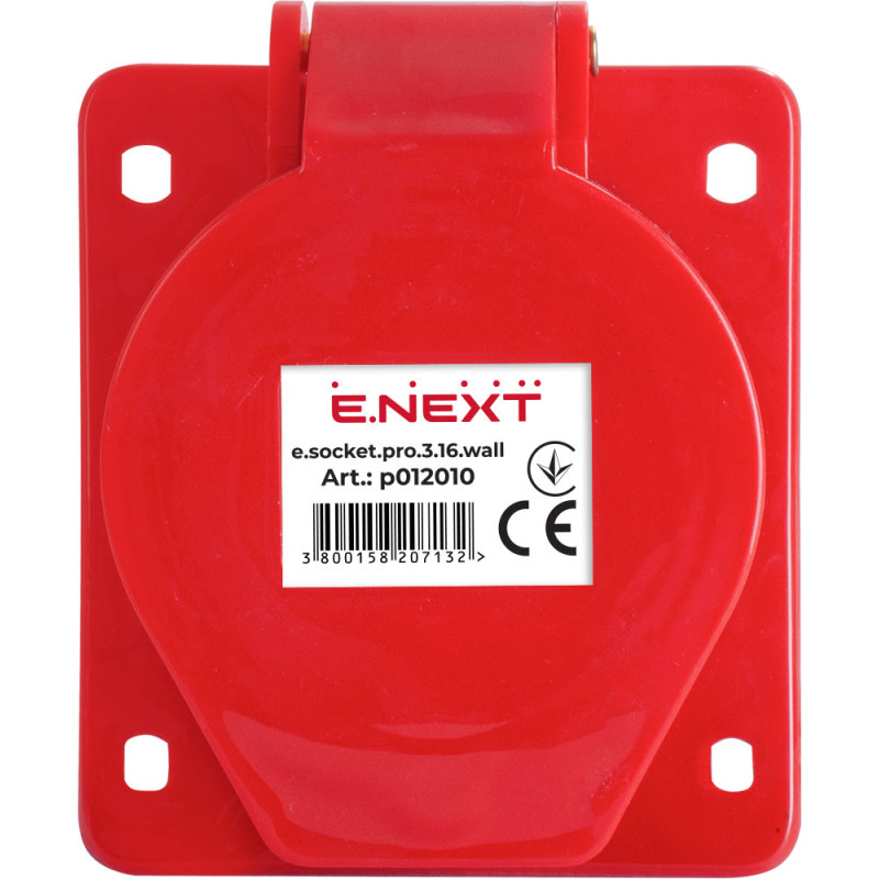Силовая розетка 2P+PE 16А 230В встраиваемая IP44 красная [p012010] E.NEXT e.socket.pro.3.16.wall