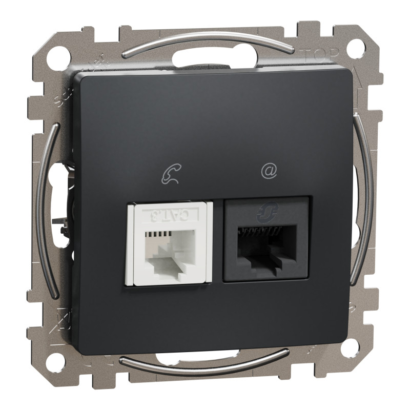 Розетка RJ45+RJ11 6UTP черный 73х73х37mm ABS-UV [SDD114468] Sedna Design & Elements Schneider Electric