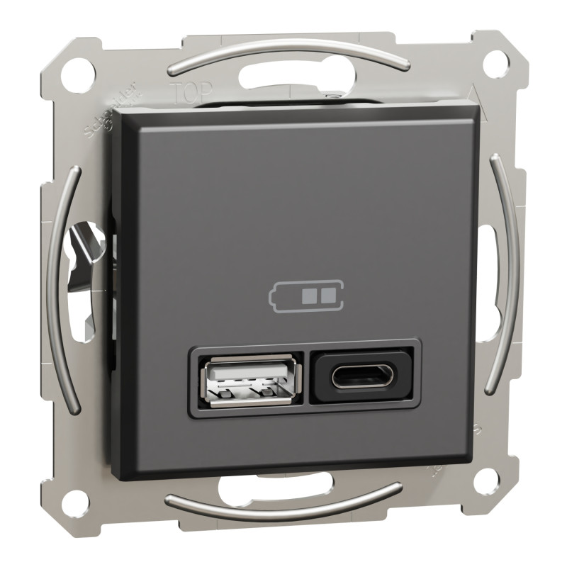 USB розетка A+C 3A Asfora чорна ABS [EPH2700471] Шнейдер Електрік