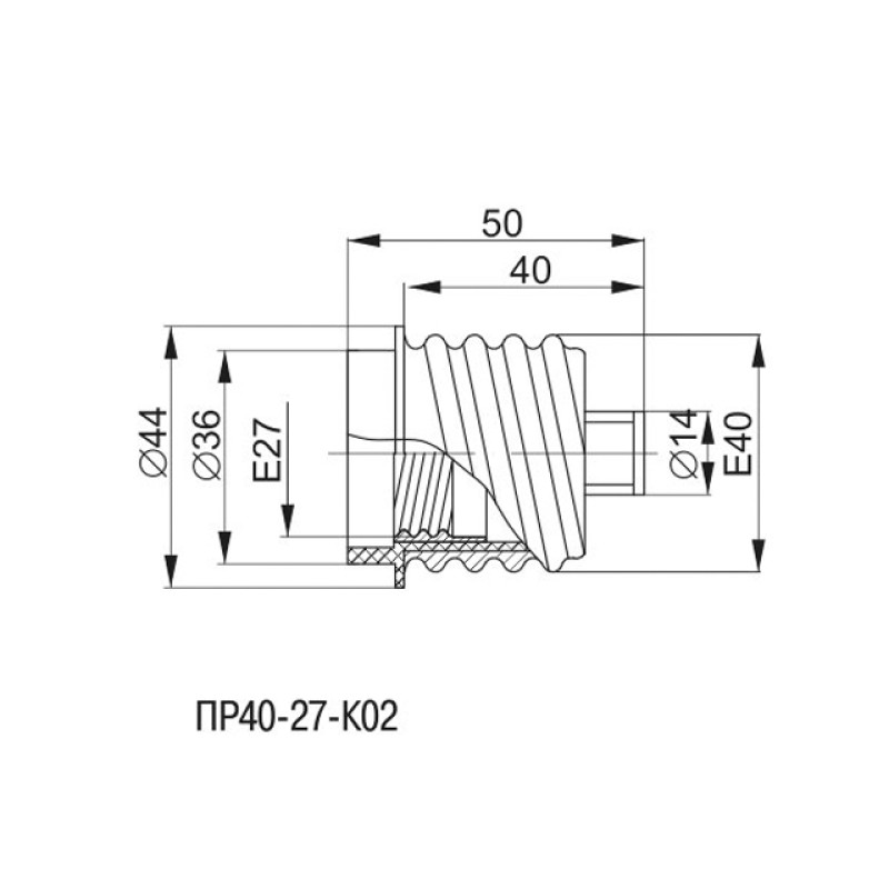 Перехідник E40-E27 50х44mm пластик білий [EPR31-01-01-K01] пр40-27-К02 УЕК