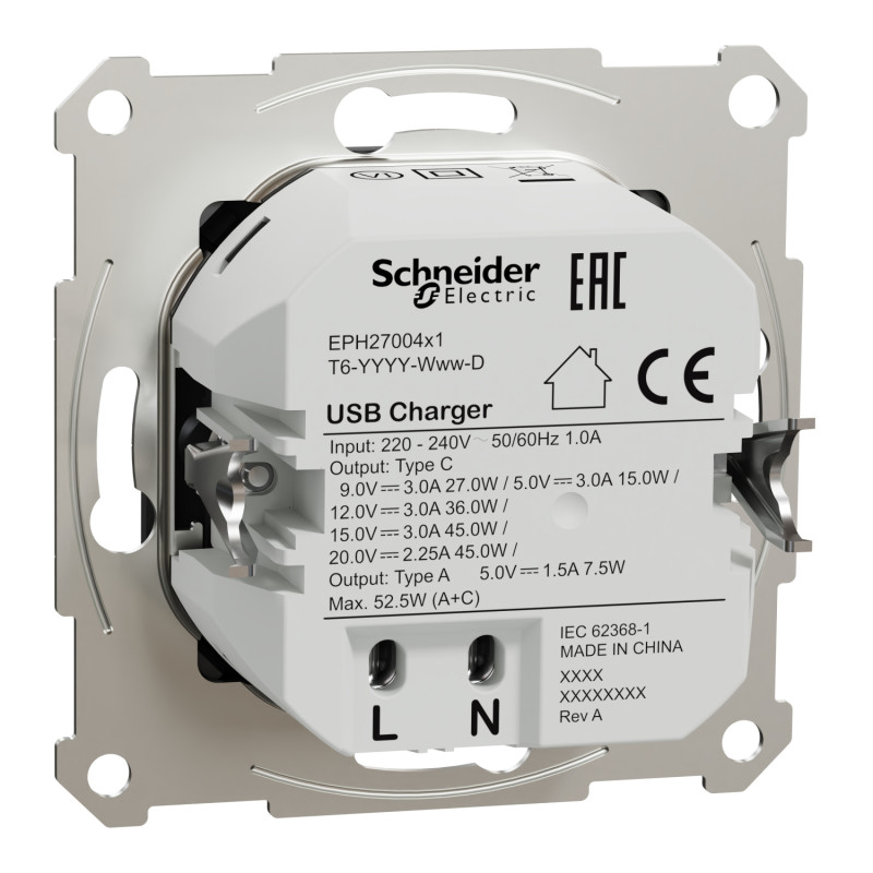 USB розетка A+C 3A Asfora чорна ABS [EPH2700471] Шнейдер Електрік