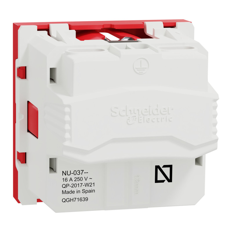 Розетка с з/к и шторками 16А Красный 45х45х40mm PC [NU303703] Unica New Schneider Electric