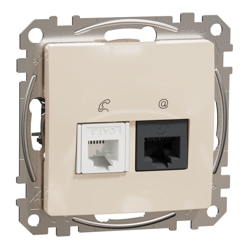 Розетка RJ45+RJ11 6UTP бежевый 73х73х37mm ABS-UV [SDD112468] Sedna Design & Elements Schneider Electric