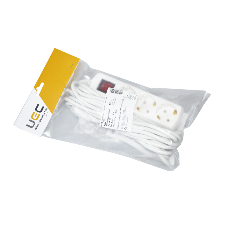 Подовжувач з вимикачем 7м 3 гнізда 2Р+PЕ IP20 [WYP10-10-03-07-GS-G-U] ECO UEC