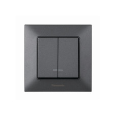 Выключатель двухклавишный с подсветкой Arkedia Slim с рамкой ABS дымчатый [WNTC00102DG-UA1] Panasonic