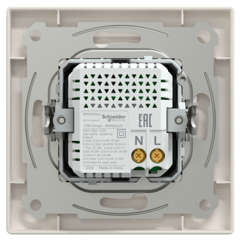 USB розетка тип А+С 21W 3A кремовый ABS [EPH2700523] Шнейдер Электрик