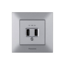 Розетка USB двойная 2А 5В тип А Arkedia Slim серебряная ABS [WNTC02312SL-UA1] Panasonic