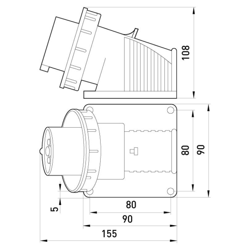 Силова вилка 3P+N+PE 32А 400В стаціонарна IP67 синя [3646-230] E.NEXT