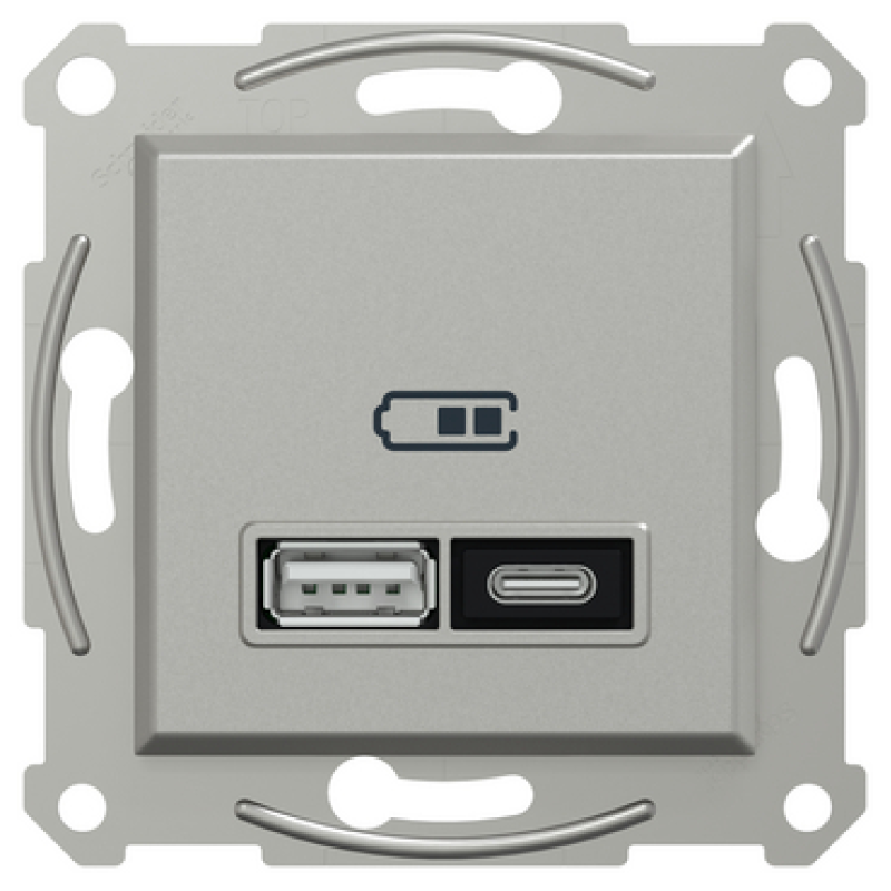 USB розетка тип А+С 21W 3A алюміній ABS [EPH2700561] Шнейдер Електрік