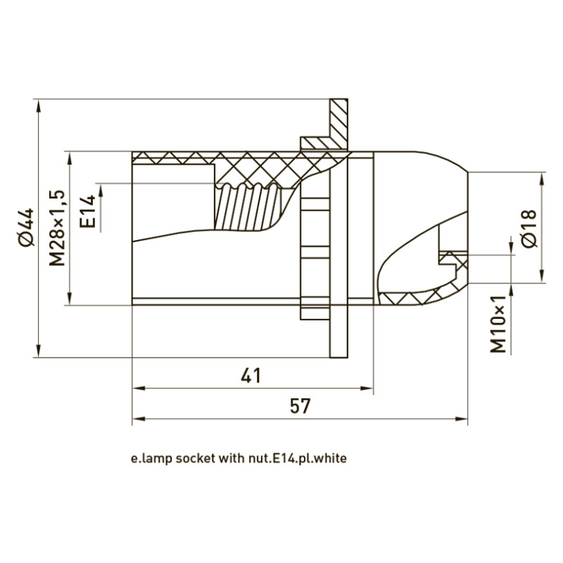 Патрон E14 електричний з гайкою 56х28mm пластик білий [s9100006] e.lamp socket with nut.E14.pl.white E.NEXT