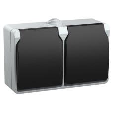 Розетка двойная с заземлениемнаружная с крышкой IP54 серый [ERS22-K03-16-54-DC] УЕК ФОРС РСб22-3-ФСр