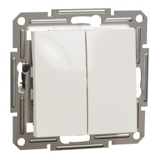 Проходной выключатель двухклавишный ASFORA 71x71x43mm кремовый [EPH0670123] Schneider Electric