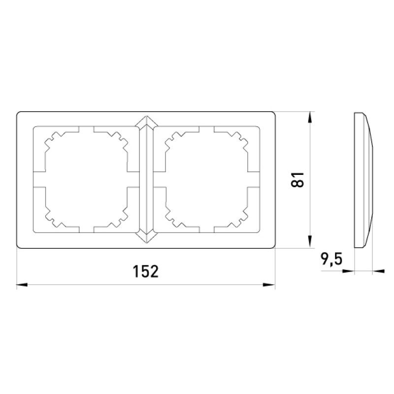 Рамка 2-постова 152х81х9,5мм алюміній [ins0040090] E.NEXT e.lux.10044L.2.fr.aluminium