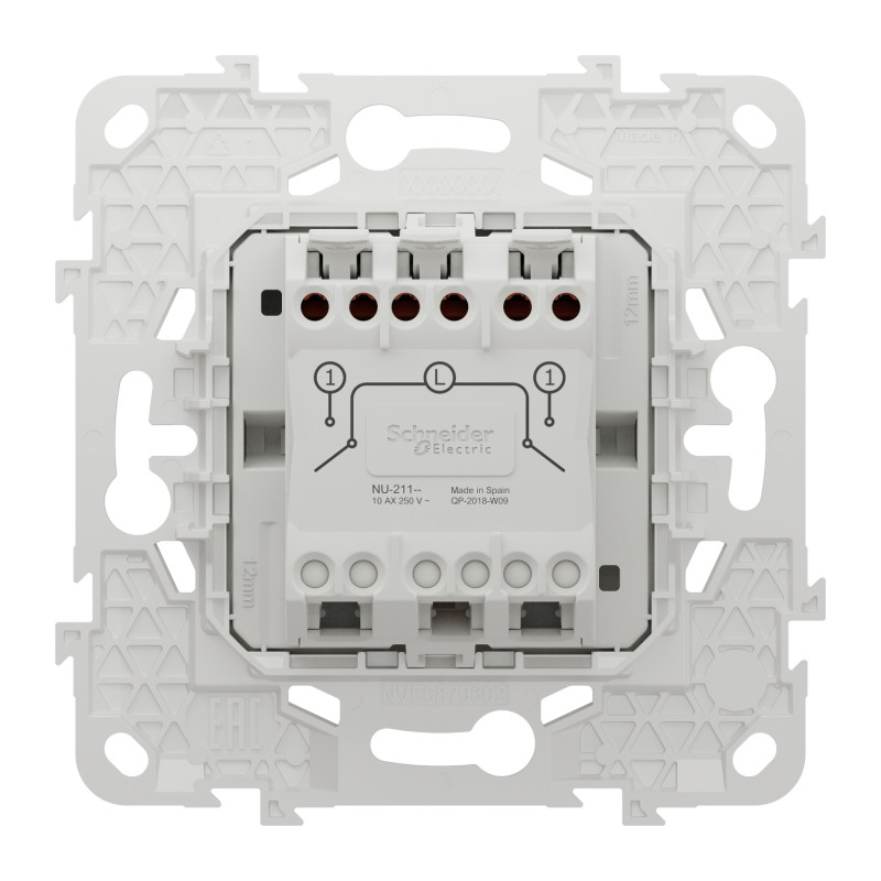 Выключатель 2-клавишный Белый 74.5х74.5х34.25mm PC [NU521118] Unica New Schneider Electric