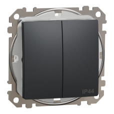 Двухклавишный выключатель IP44 Черный 73х73х38mm [SDD214105] Sedna Design & Elements Schneider Electric