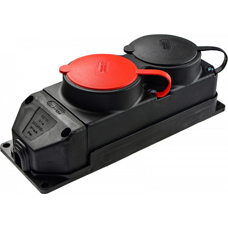 Колодка 2 гнезда с защитными крышками 1×25А/1×16A*2P+PE 3Р+PE IP44 каучуковая [A0250010011] АСКО
