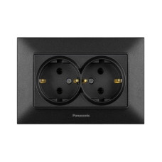 Розетка двойная с заземлением Arkedia Slim черная ABS [WNTC02052BL-UA1] Panasonic