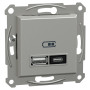 USB розетка тип А+С 21W 3A алюміній ABS [EPH2700561] Шнейдер Електрік