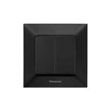 Выключатель двухклавишный Arkedia Slim с рамкой самозажимной ABS черный [WNTC01092BL-UA1] Panasonic
