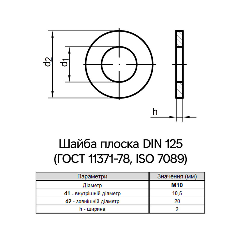 DIN125 М10 зовнішній ⌀20мм товщина 2мм латунь шайба плоска [L7000000L701000000] Metalvis