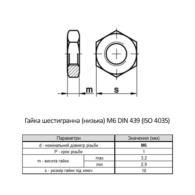 DIN439B М6 сталь 4 шаг 1 под ключ 10мм гайка шестигранная низкая цинк белый (1000 шт.) [6Z20000006Z0620000]Metalvis