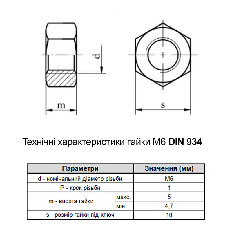 DIN934 М6 латунь крок 1 під ключ 10мм гайка шестигранна [L6000000L600600000] Metalvis