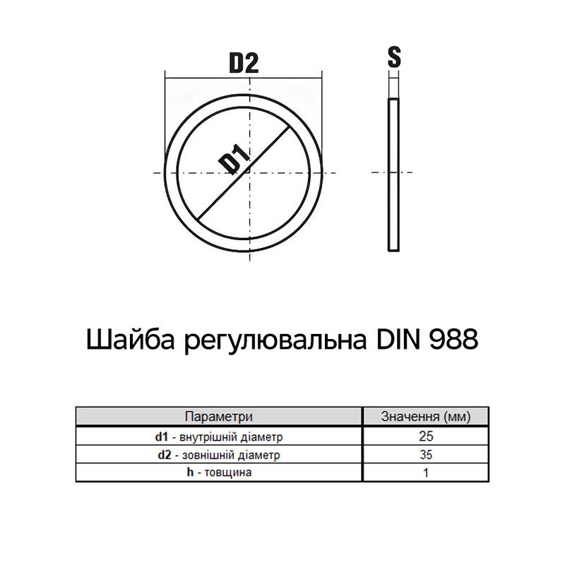 DIN988 М25 зовнішній ⌀35мм товщина 1мм сталь шайба регулювальна без покриття (500 шт.) [7R00000007S2535100] Metalvis