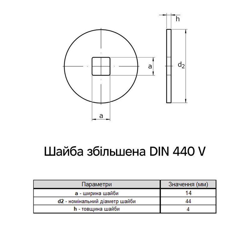 DIN440V М14 зовнішній ⌀44мм товщина 4мм сталь шайба плоска збільшена цинк білий [7R00000007D142000V] Metalvis