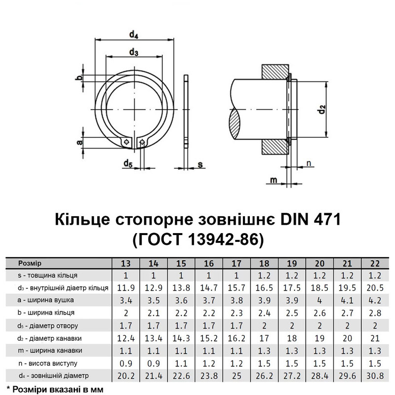 DIN471 ⌀17 толщина 1мм сталь кольцо стопорное наружное без покрытия (1000 шт.) [95PK1000095PK10170] Metalvis
