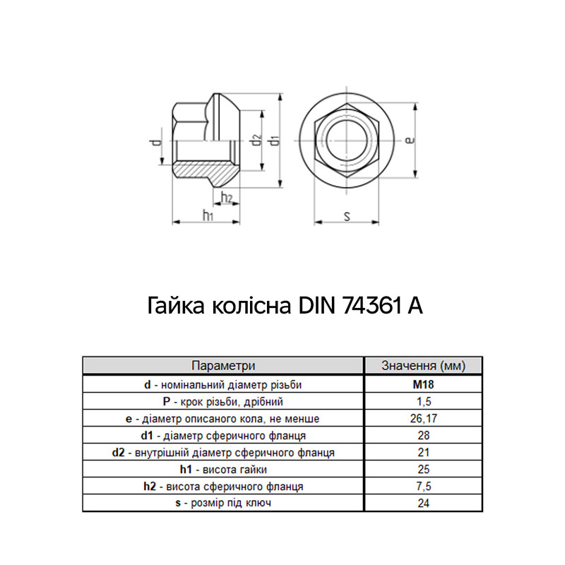 DIN74361A М18 сталь 8 мелкий шаг 1,5 под ключ 24мм гайка колесная цинк белый [6V20000006XA181520] Metalvis
