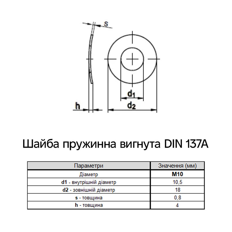 DIN137A М10 внешний ⌀18мм толщина 0,8мм сталь шайба пружинная изогнутая цинк белый (200 шт.) [7PP0000007PP100020] Metalvis