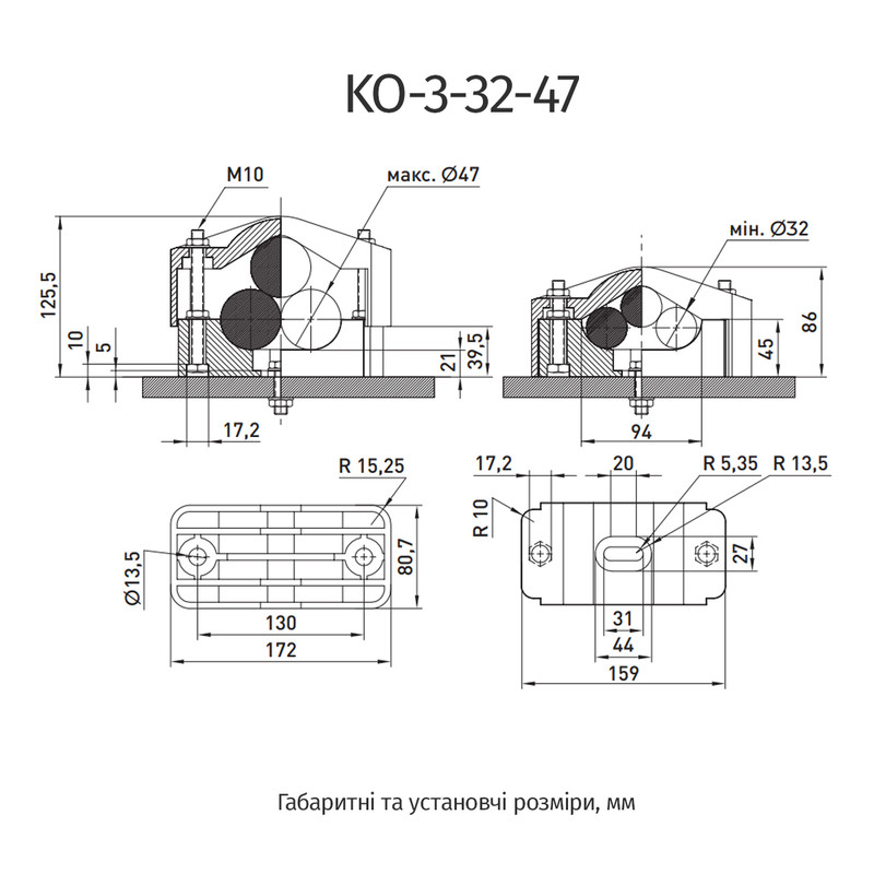 Ø32-47мм Хомут для 3х кабелів поліамід чорний [KO-3-32-47] E.NEXT