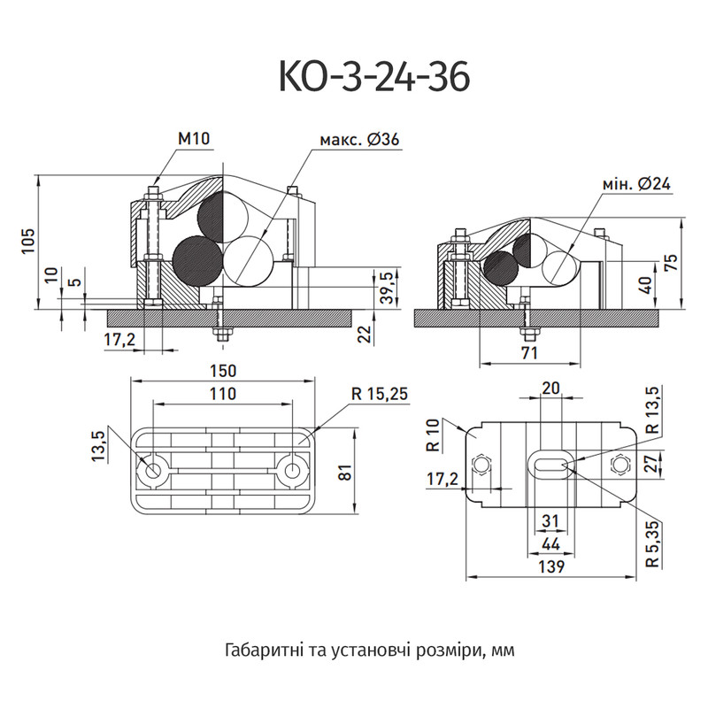 Ø24-36мм Хомут для 3х кабелей полиамид черный [KO-3-24-36] E.NEXT