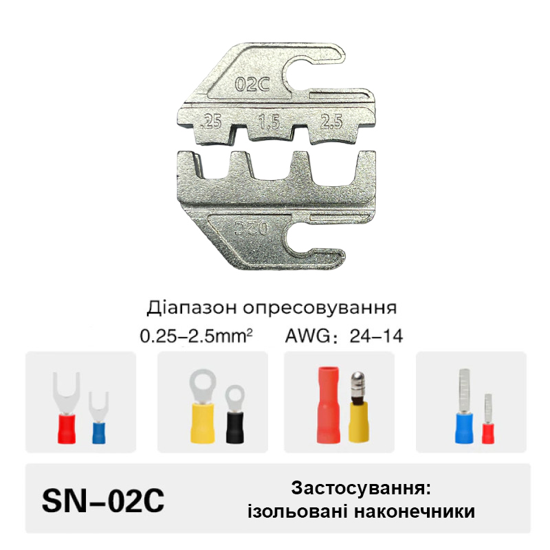 Матрица SN-02C 0.25-2.5 мм.кв 24-14 AWG для кримпера серии SN ширина порта 4мм [(A4)SN-02C] TACTIX