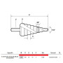 Свердло ступінчасте Ø4-30мм по металу сталь HSS [SD7280502BD0430000] HSS TIN DIAGER