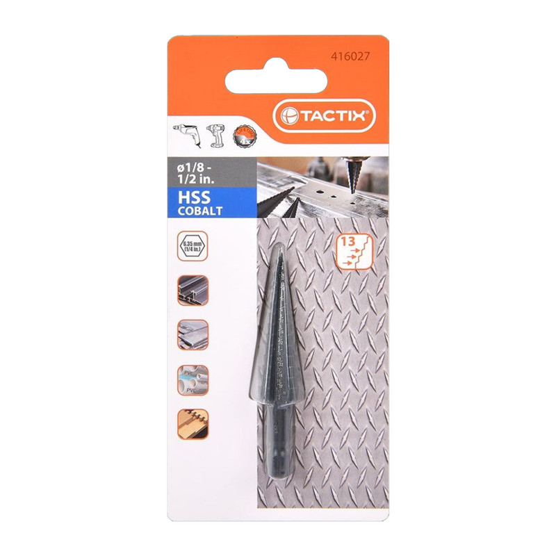 Сверло ступенчатое Ø1/8"-1/2" по металлу сталь HSS, кобальт [SDDT0DTWE416027MT0] HSS 416027 TACTIX