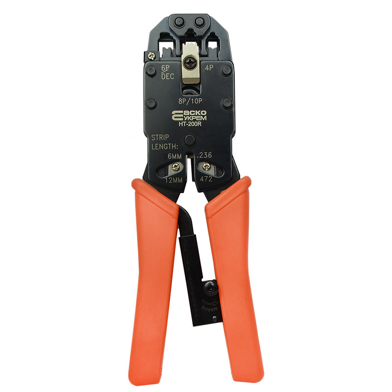 Кримпер для обтиску 6Р4С/RJ-11, 6Р6С/RJ-12, 8Р8С/RJ-45, 10P10C, 4P4C конекторів [A0170010067] HT-200R АСКО
