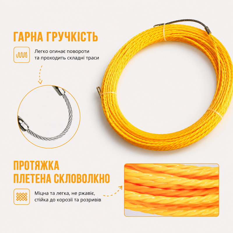 Протяжка плетена (d=3мм, L=30м) для кабелю скловолокно [XFIB.WIRE3-30] TACTIX