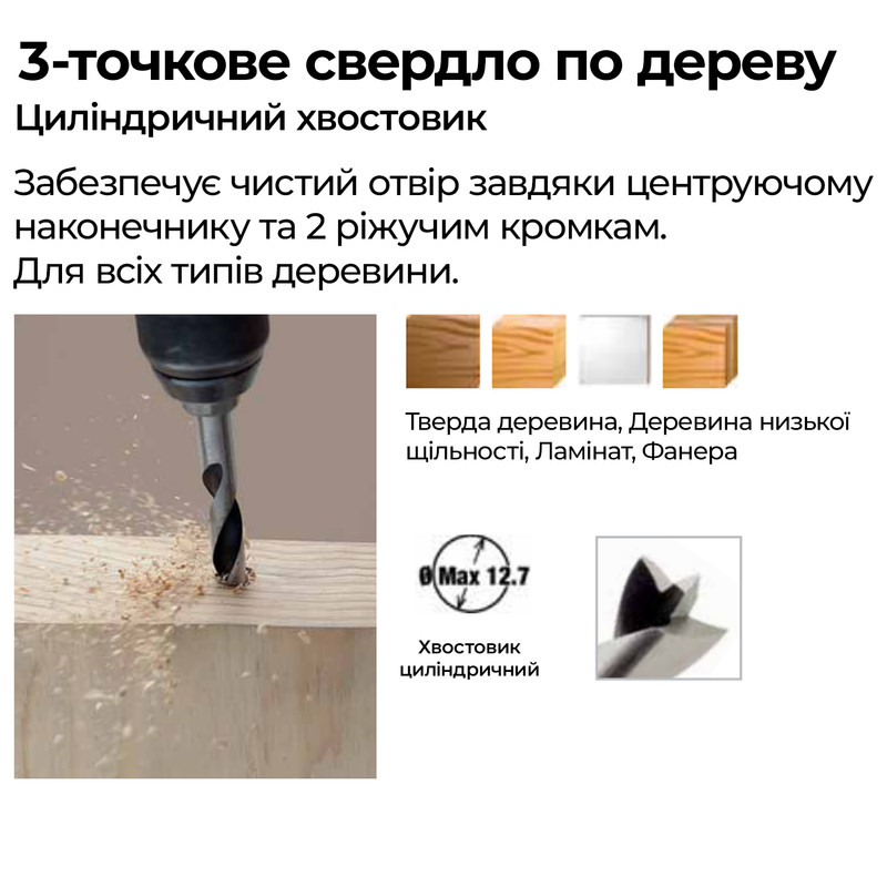 Свердло триточкове Ø4x75мм робоча L=35мм для дерева [SD9XX00915D0400000] Pro DIAGER