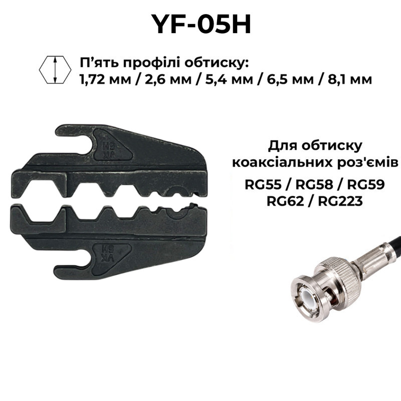 YF-05H 1.72, 2.6, 5.4, 6.5, 8.1 мм Комплект обтискного інструменту [YF-05H-k] (кримпер) TACTIX