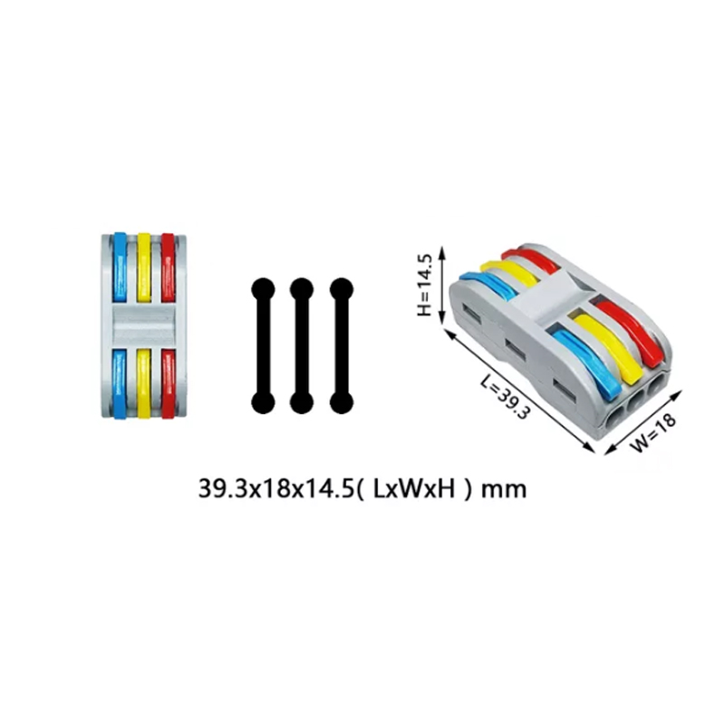 0,5-4мм.кв 32А 3х1⇒3х1 проходная одинарная клемма 39,3х18х14,5мм [223Xc] TACTIX цветные рычаги
