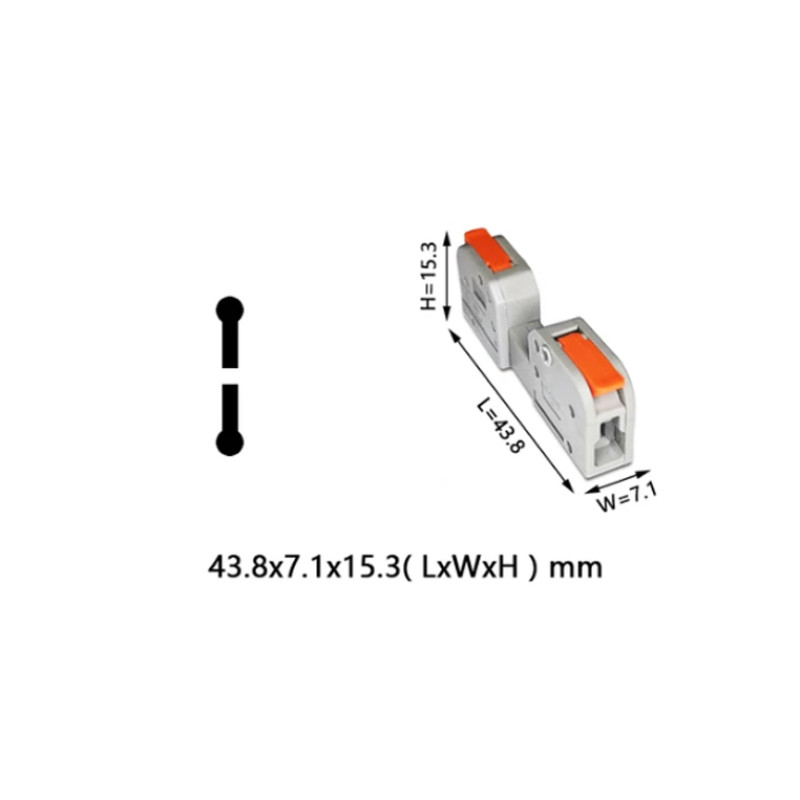 0,2-4мм.кв 32А 1⇒1 проходная одинарная клемма-коннектор 43,8х7,1х15,3мм [2604D-1P] TACTIX оранжевый рычаг