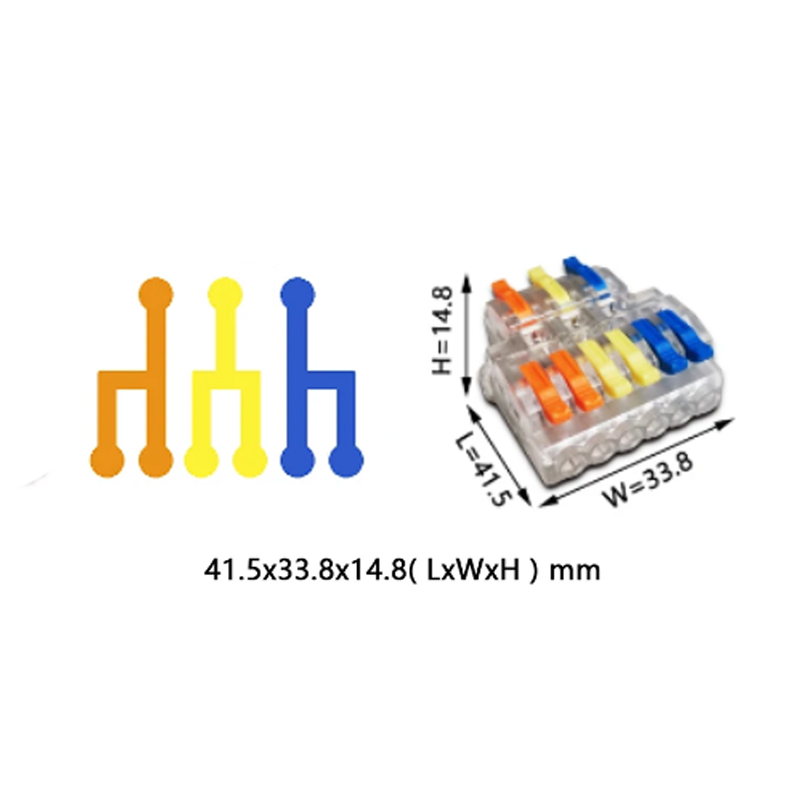 0,08-4мм.кв 32А 1⇒3+1⇒3+1⇒3 разветвляющая одинарная клемма 41,5х33,8х14,8мм [KV436Tc] TACTIX цветные рычаги крепеж 3,1мм