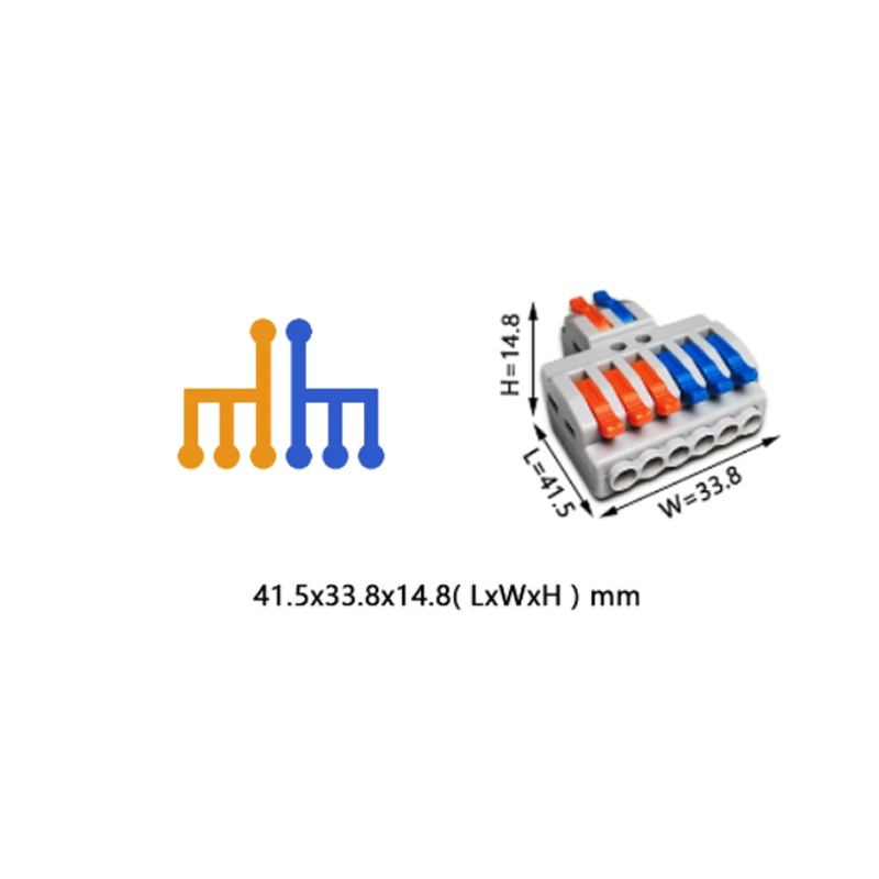 Набор клемм 0,08-4мм.кв 32А 1⇒3+1⇒3 разветвляющая одинарная 41,5х33,8х14,8мм (12шт) [KV426-12box] TACTIX цветные рычаги
