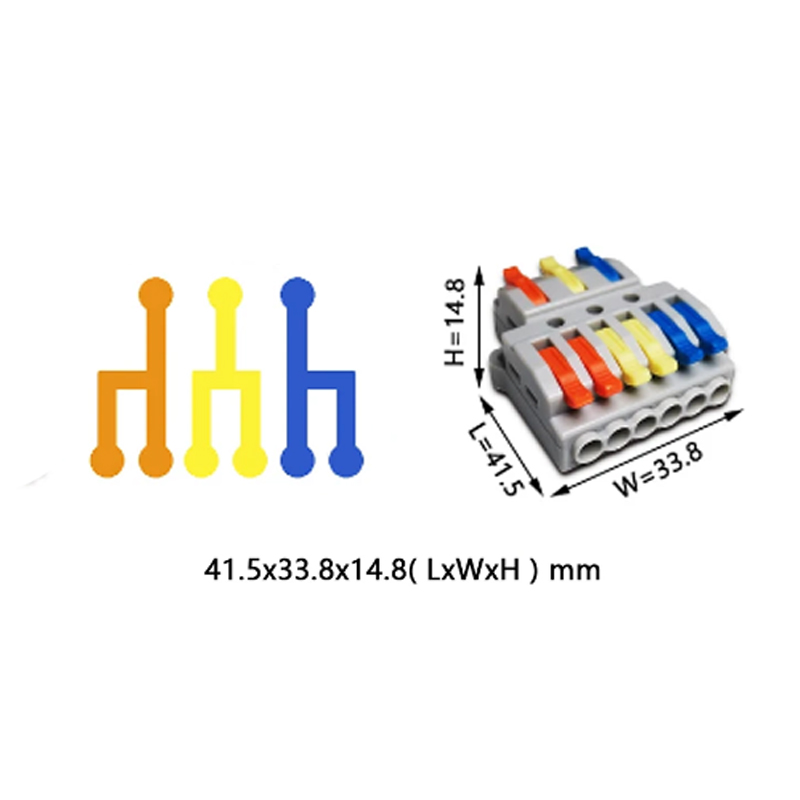 Набор клемм 0,08-4мм.кв 32А 1⇒3+1⇒3+1⇒3 разветвляющая одинарная 41,5х33,8х14,8мм (12шт) [KV436c-12box] TACTIX цветные рычаги