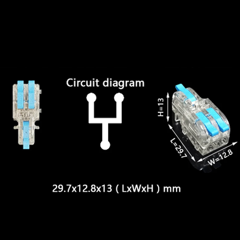 0,08-4мм.кв 32А 1⇒2 проходная наборная клемма 29,7х12,8х13мм [DF-12TB] TACTIX синий рычаг