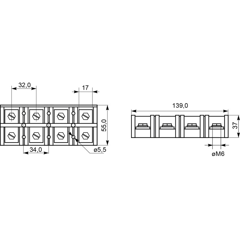 4P 100A 600V Клеммная колодка в корпусе [A0130050031] ТС1004 АСКО