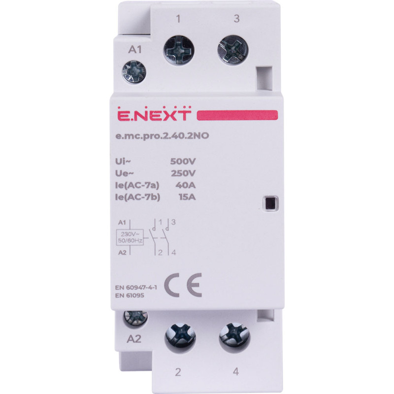 Контактор модульний 2P 40А 2NO 24V [p005303] E.NEXT e.mc.pro.2.40.2NO.24DC