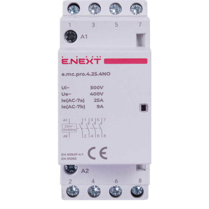 Контактор модульний 4P 25А 4NO 24V [p005305] E.NEXT e.mc.pro.4.25.4NO.24DC