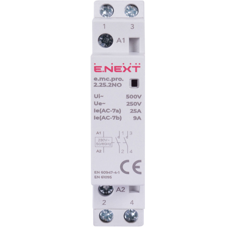 Контактор модульний 2P 25А 2NO 220V [p005201] E.NEXT e.mc.pro.2.25.2NO